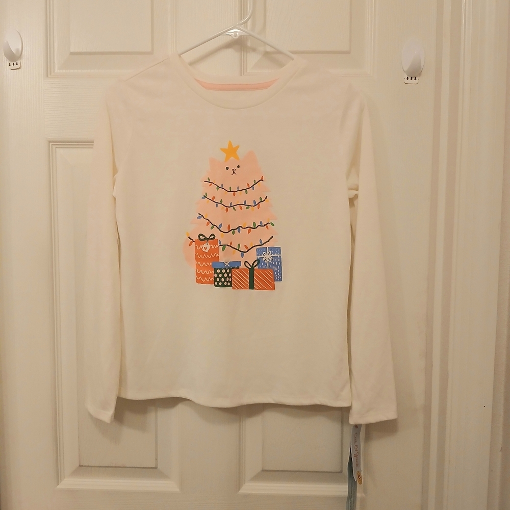 Cat & Jack Sleepwear Top Girl's Size XL (14) Ivory Graphic Cat